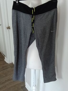 Nike Gray Joggers with Black Waistband and Neon Drawcord